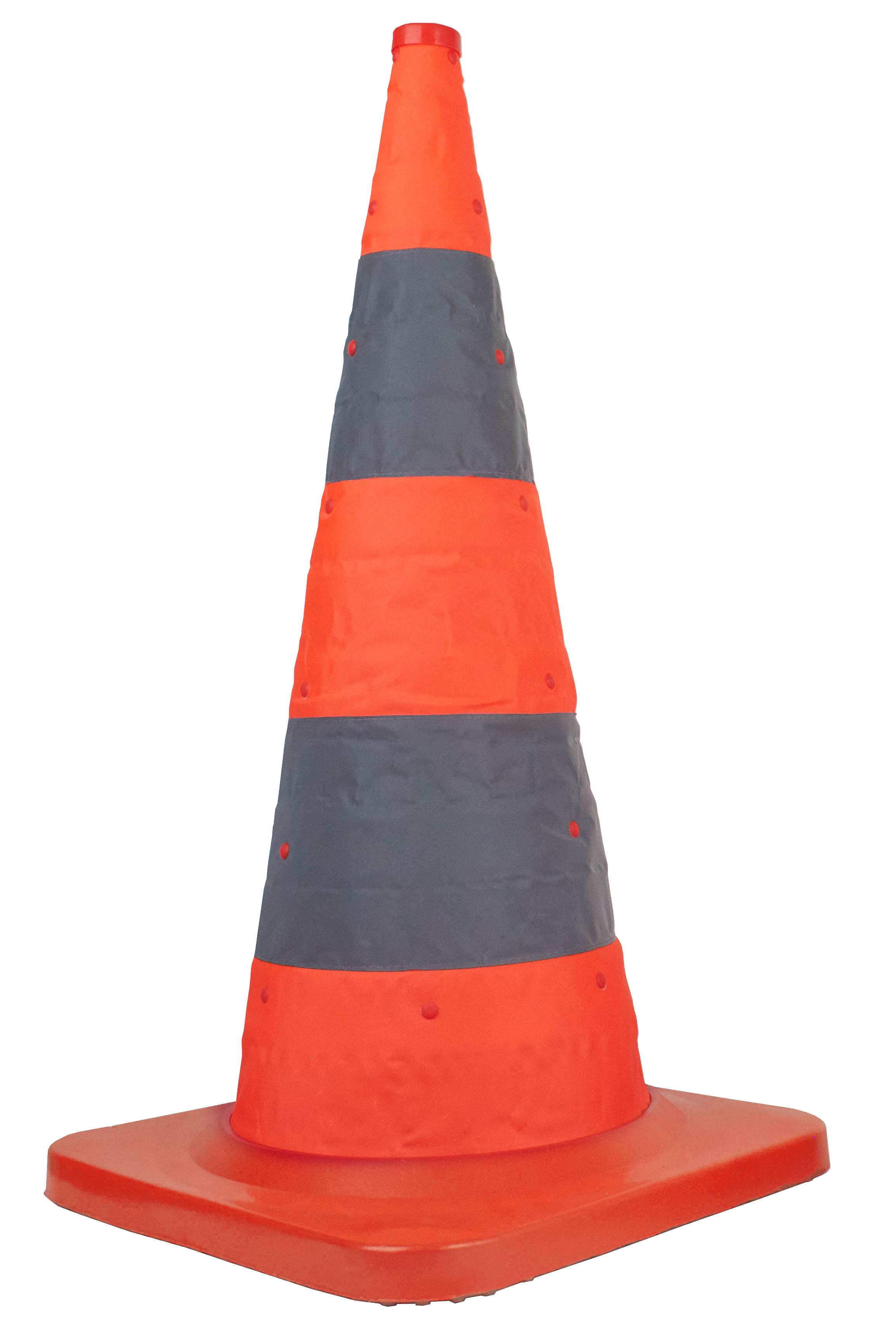 Foldable traffic cone 75cm Rubber base with LED and carrying pouch